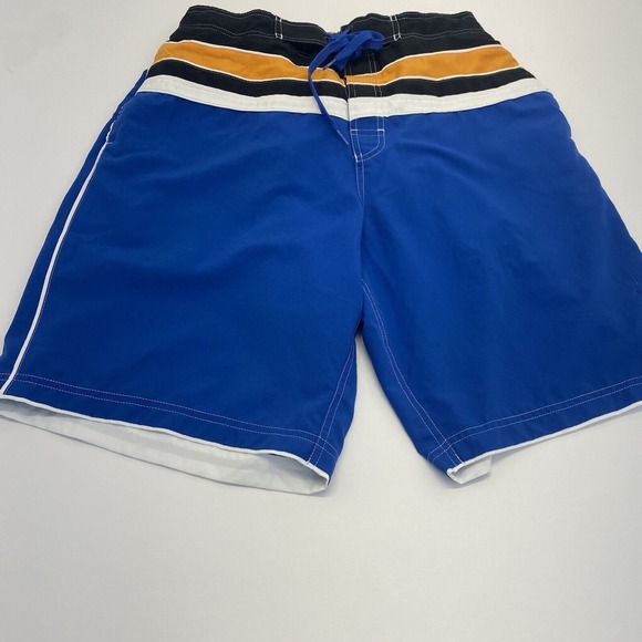 Speedo swim trunks blue yellow white stripes men's sz L Blue‎ striped Drawstring - Picture 1 of 15